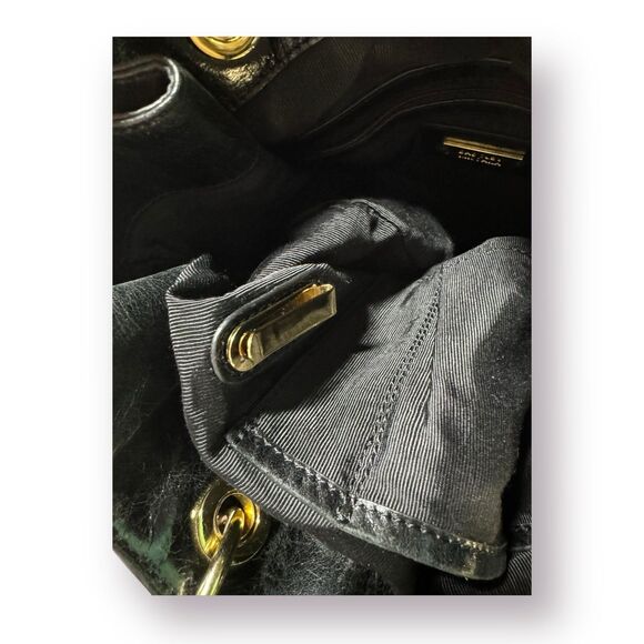 Badgley Mischka Leather Expandable Bucket Tote‎ Myra Shine Black bag - Picture 5 of 7